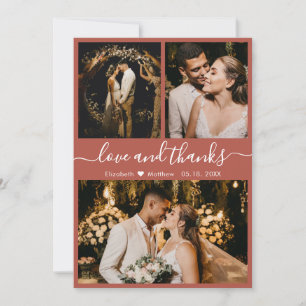 Chic Elegant Script 3 Photo Collage Wedding Bedankkaart