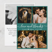 Chic Elegant Script 3 Photo Collage Wedding Bedankkaart (Voorkant / Achterkant)