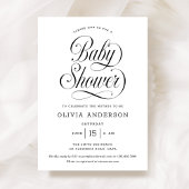 Chic Elegant Script Black & White Baby Shower Kaart