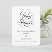 Chic Elegant Script Black & White Baby Shower Kaart (Staand voorkant)