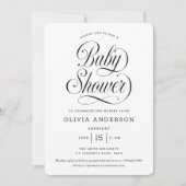 Chic Elegant Script Black & White Baby Shower Kaart (Voorkant)
