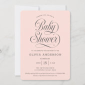 Chic Elegant Script  Blush Pink Girl Baby Shower Kaart (Voorkant)