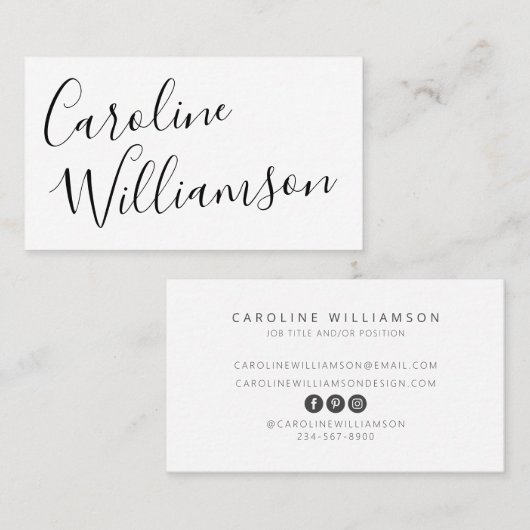 Chic Elegant Script Calligraphy Social Media Picto Visitekaartje (Voorkant / Achterkant)