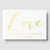 Chic Elegant Script "Love" Echte Folie bruiloft Gastenboek (Voorkant)