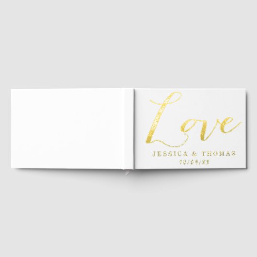 Chic Elegant Script "Love" Echte Folie bruiloft Gastenboek (Volledig)