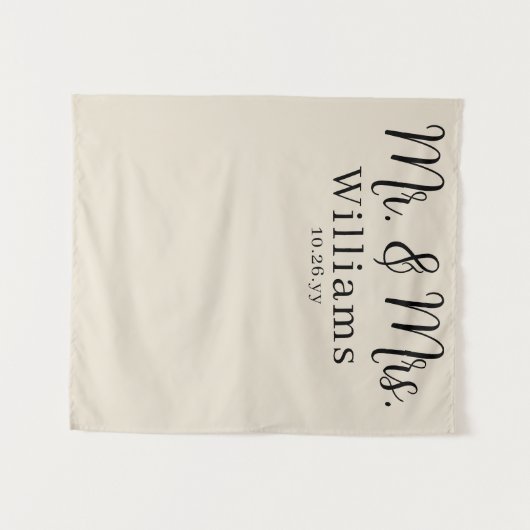 Chic Elegant Script Mr and Mrs Wedding Reception Wandkleed (Voorkant (horizontaal))