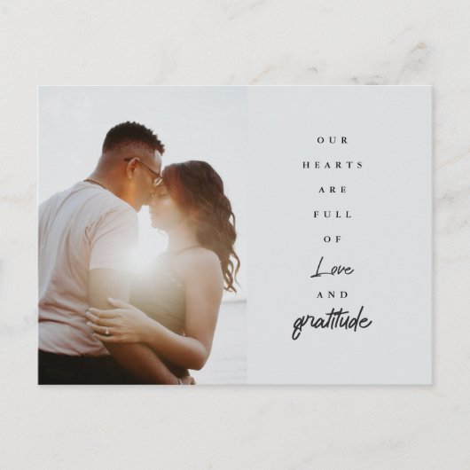 Chic Elegant Script Trouwdag Aangepaste Foto Dank Briefkaart (Voorkant)