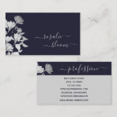 Chic Elegant Simple Floral Pattern Dark Navy Blue Visitekaartje (Voorkant / Achterkant)