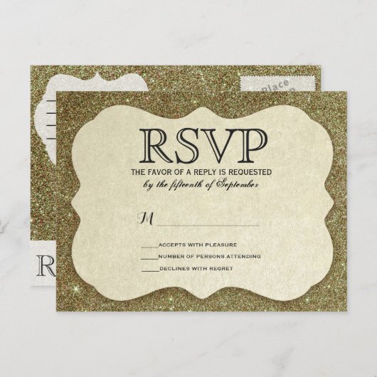 Chic Elegant Sparkly Faux Gold Glitter Uitnodiging Briefkaart (Voorkant / Achterkant)