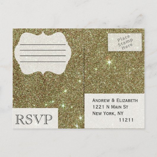 Chic Elegant Sparkly Faux Gold Glitter Uitnodiging Briefkaart (Achterkant)