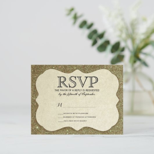 Chic Elegant Sparkly Faux Gold Glitter Uitnodiging Briefkaart (Staand voorkant)