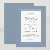 Chic Elegant Stof Blauw Bruiloft Moderne Randen Kaart (Voorkant / Achterkant)