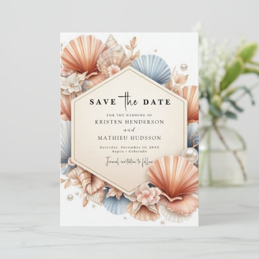 Chic Elegant strand bruiloft Save The Date (Staand voorkant)