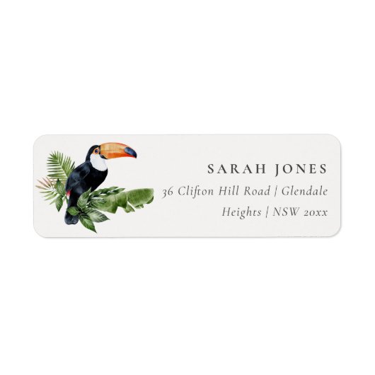 Chic Elegant Tropical Rainforest Toucan-adres Etiket (Voorkant)
