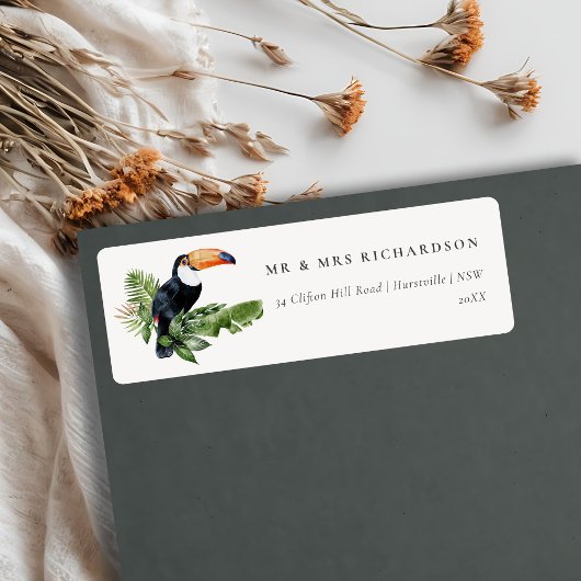 Chic Elegant Tropical Rainforest Toucan-adres Etiket