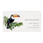 Chic Elegant Tropical Rainforest Toucan-adres Etiket (Voorkant)