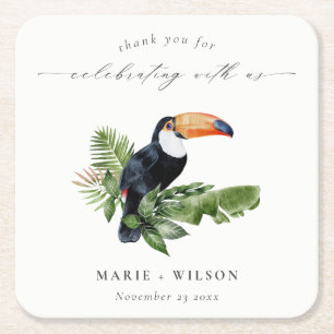 Chic Elegant Tropical Rainforest Toucan Wedding Kartonnen Onderzetters