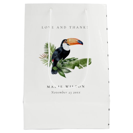 Chic Elegant Tropical Rainforest Toucan Wedding Medium Cadeauzakje (Achterkant)