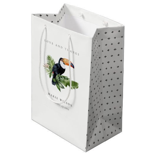 Chic Elegant Tropical Rainforest Toucan Wedding Medium Cadeauzakje (Achterkant Gekanteld)