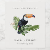 Chic Elegant Tropical Rainforest Toucan Wedding Wijn Etiket (Enkel label)