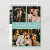 Chic Elegant Turquoise 3 Photo Collage Wedding Bedankkaart (Voorkant / Achterkant)