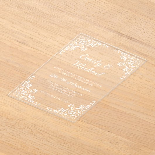 Chic Elegant Typografie Bloemen Huwelijk Acryl Uitnodigingen (Laagn)