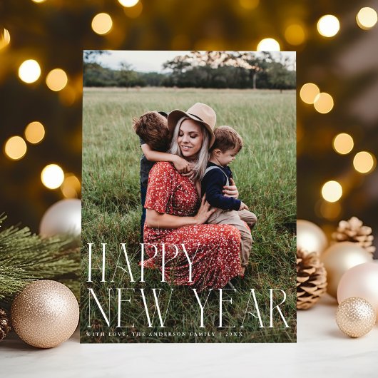 Chic Elegant Typografie Happy New Year One Foto Feestdagenkaart