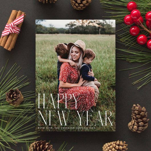 Chic Elegant Typografie Happy New Year One Foto Feestdagenkaart