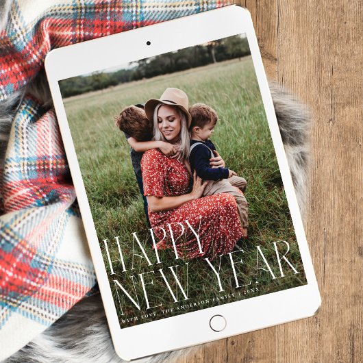 Chic Elegant Typografie Happy New Year One Foto Feestdagenkaart