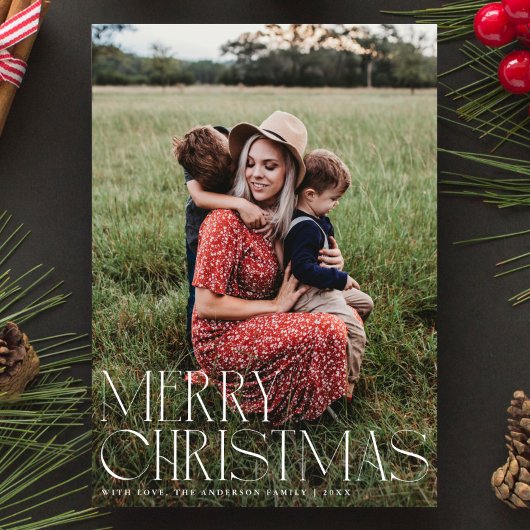 Chic Elegant Typografie Vrolijk Kerstfeest Eén Fot Feestdagenkaart