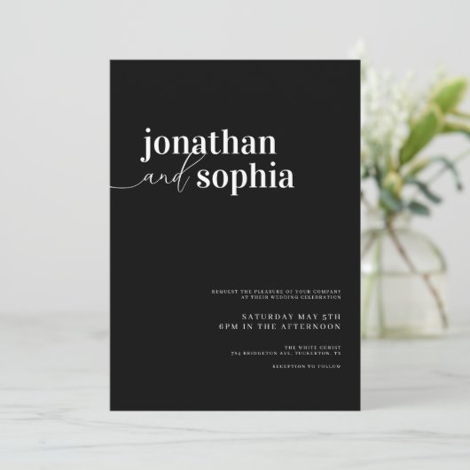 Chic Elegant Typography Black Wedding Kaart (Staand voorkant)