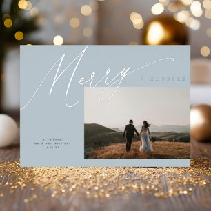 Chic Elegant Vrolijk & Getrouwd Een Foto Dusty Blu Folie Feestdagenkaart
