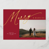 Chic Elegant Vrolijk & Getrouwd Een Foto Rood + Go Folie Feestdagenkaart (Voorkant)