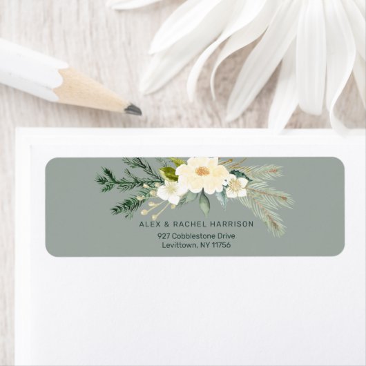 Chic Elegant Waterverf Kerstmis Botanisch Etiket (Insitu)