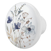 Chic Elegant Waterverf Navy Blauwe Bloem Bloemen Keramische Knop (Rechts)