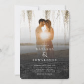 Chic Elegant Wavy Black Abstract Foto Weddenschap Kaart (Voorkant)