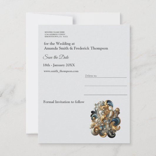 Chic Elegant Wervelt in Goud, Zilver, Blauw, Geel Aankondiging (Achterkant)