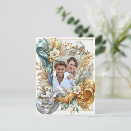 Chic Elegant Wervelt in Goud, Zilver, Blauw, Geel Aankondiging (Staand voorkant)