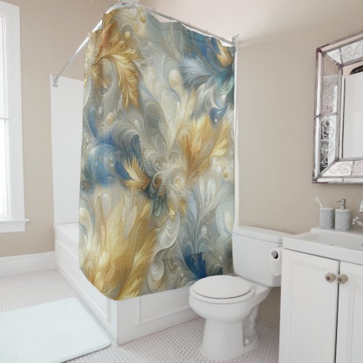 Chic Elegant Wervelt in Goud, Zilver, Blauw, Geel Douchegordijn (In situ)