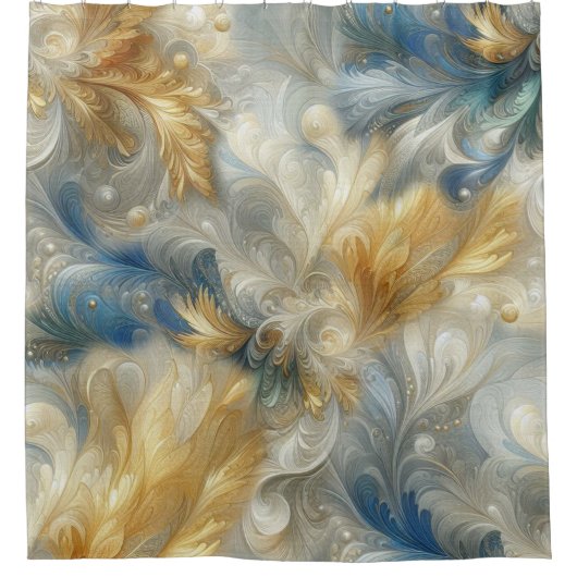 Chic Elegant Wervelt in Goud, Zilver, Blauw, Geel Douchegordijn (Voorkant)