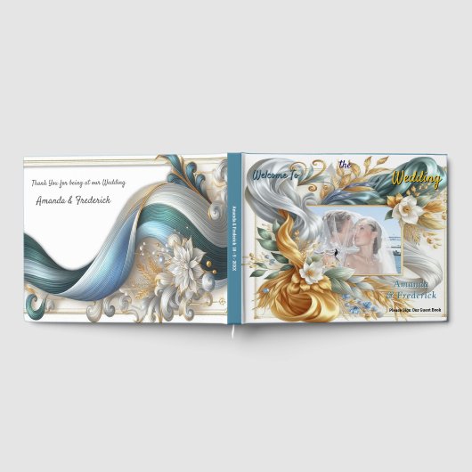 Chic Elegant Wervelt in Goud, Zilver, Blauw, Geel Gastenboek (Volledig)