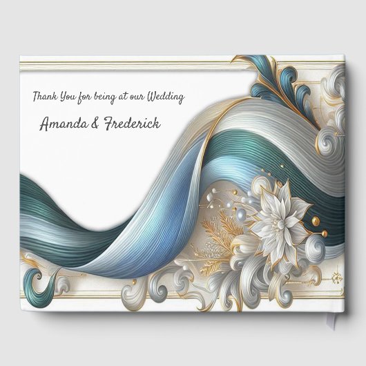 Chic Elegant Wervelt in Goud, Zilver, Blauw, Geel Gastenboek (Achterkant)