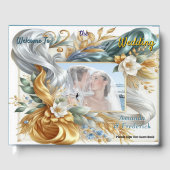 Chic Elegant Wervelt in Goud, Zilver, Blauw, Geel Gastenboek (Voorkant)