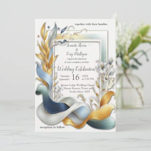 Chic Elegant Wervelt in Goud, Zilver, Blauw, Geel Kaart (Staand voorkant)