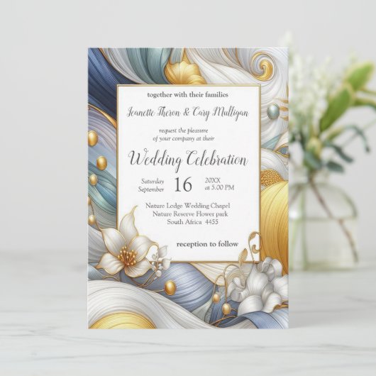 Chic Elegant Wervelt in Goud, Zilver, Blauw, Geel Kaart (Staand voorkant)