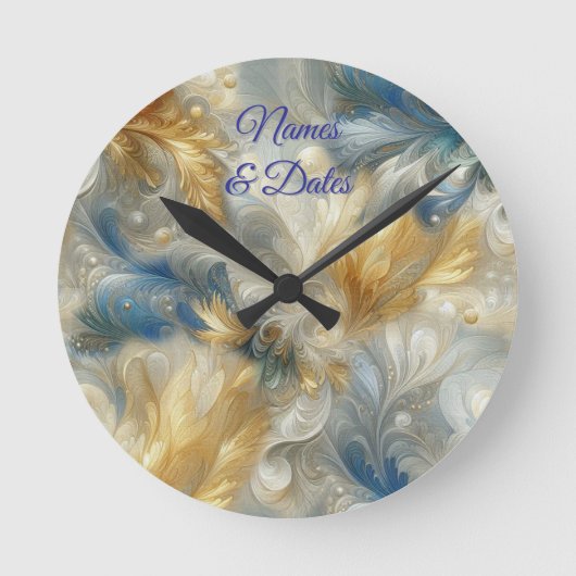 Chic Elegant Wervelt in Goud, Zilver, Blauw, Geel Ronde Klok (Voorkant)