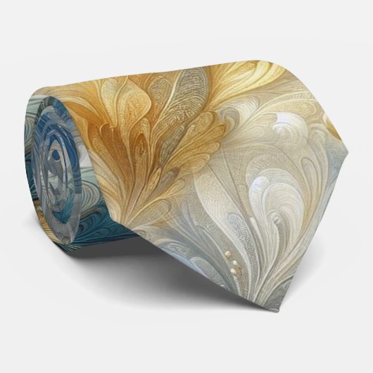 Chic Elegant Wervelt in Goud, Zilver, Blauw, Geel Stropdas (Opgerold)