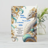 Chic Elegant Wervelt In Goud, Zilver Speelse Draak Kaart (Staand voorkant)