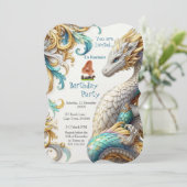 Chic Elegant Wervelt In Goud, Zilver Speelse Draak Kaart (Staand voorkant)