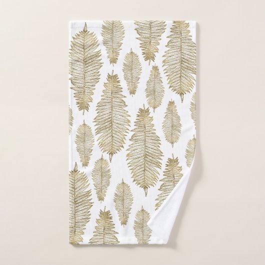 Chic Elegant White en Gold Fern Leaf Pattern Bad Handdoek (Handdoek)